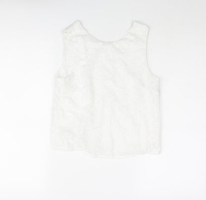 Mango Womens White Geometric Polyester Camisole Blouse Size S Round Neck - Button Detail