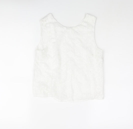 Mnago Womens White Geometric Polyester Camisole Blouse Size S Round Neck - Button Detail