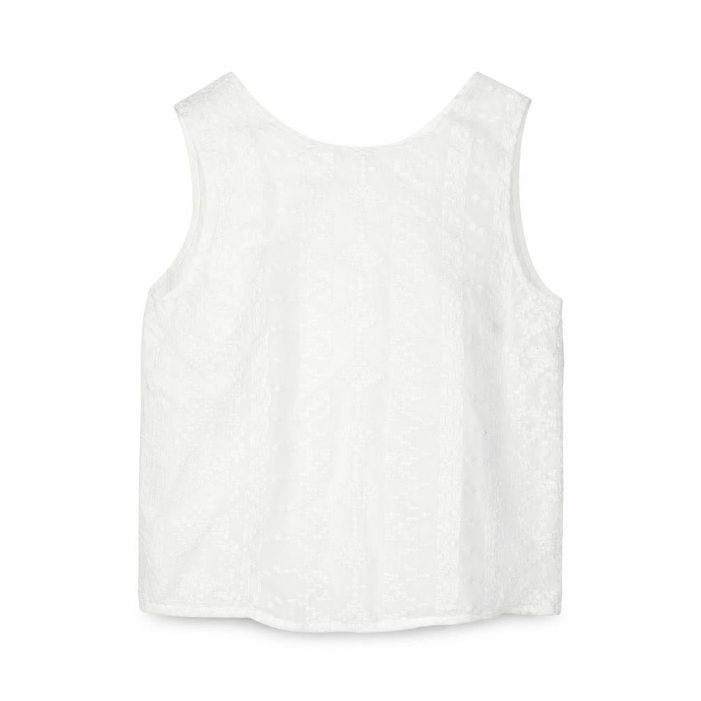 Mnago Womens White Geometric Polyester Camisole Blouse Size S Round Neck - Button Detail