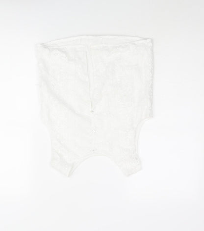 Mango Womens White Geometric Polyester Camisole Blouse Size S Round Neck - Button Detail