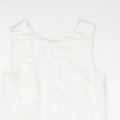 Mango Womens White Geometric Polyester Camisole Blouse Size S Round Neck - Button Detail