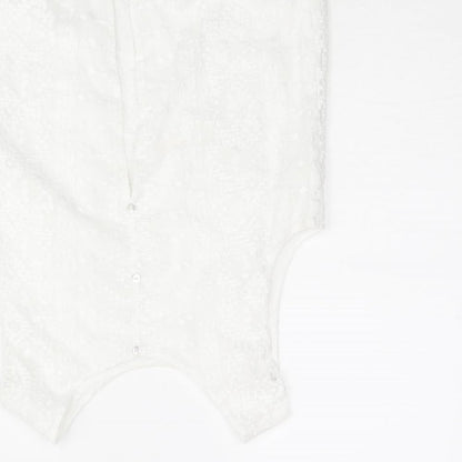 Mango Womens White Geometric Polyester Camisole Blouse Size S Round Neck - Button Detail