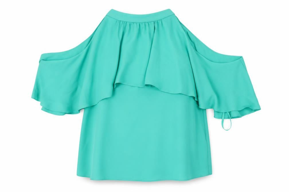 Coast Womens Green Polyester Basic Blouse Size 10 Mock Neck - Layered Frill Cold Shoulder