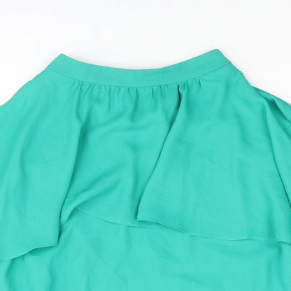 Coast Womens Green Polyester Basic Blouse Size 10 Mock Neck - Layered Frill Cold Shoulder