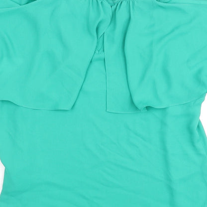 Coast Womens Green Polyester Basic Blouse Size 10 Mock Neck - Layered Frill Cold Shoulder