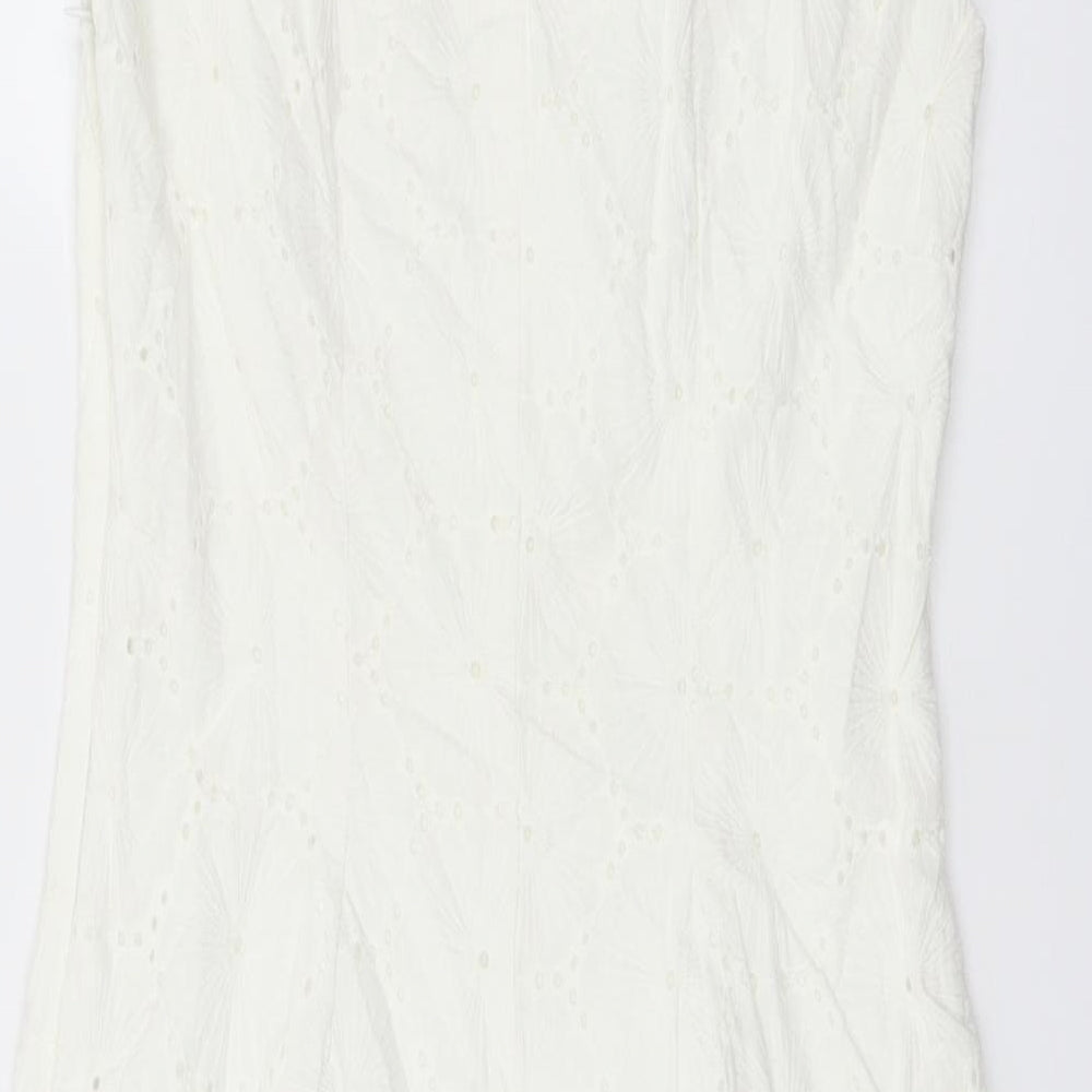 Per Una Womens White Cotton Pencil Dress Size 8 Boat Neck Zip
