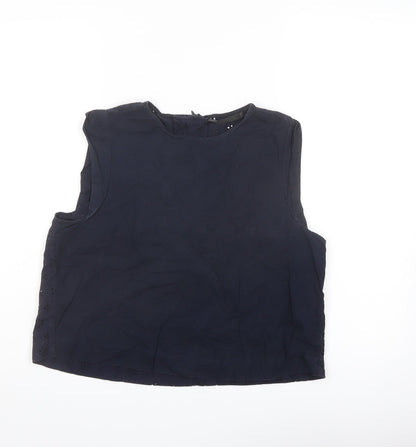 Zara Womens Blue Cotton Basic Blouse Size S Round Neck