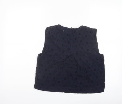 Zara Womens Blue Cotton Basic Blouse Size S Round Neck