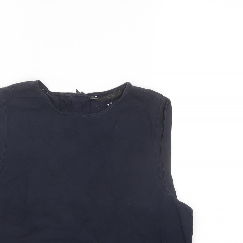 Zara Womens Blue Cotton Basic Blouse Size S Round Neck