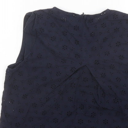 Zara Womens Blue Cotton Basic Blouse Size S Round Neck