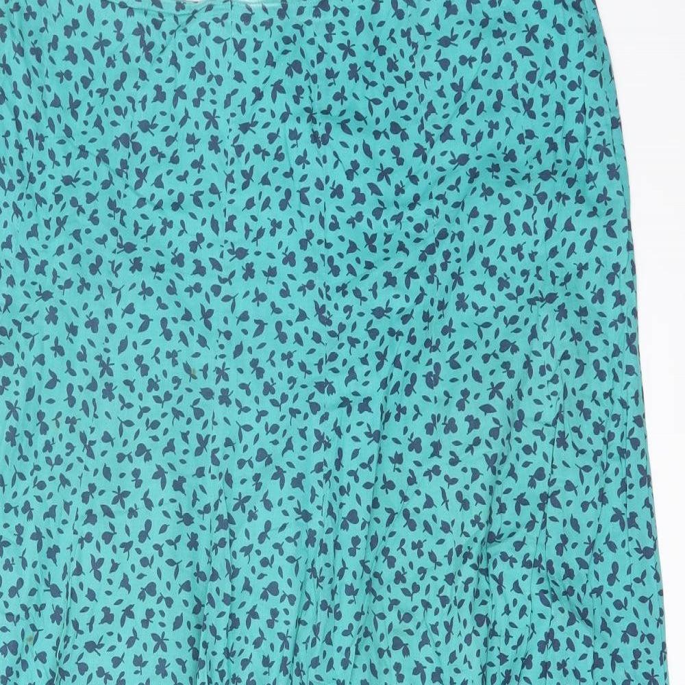 Adini Womens Green Geometric Cotton Flare Skirt Size 34 in Zip