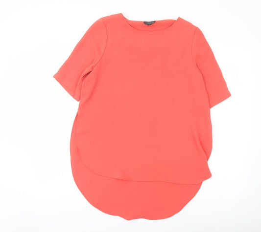 Topshop Womens Orange Polyester Basic Blouse Size 8 Round Neck