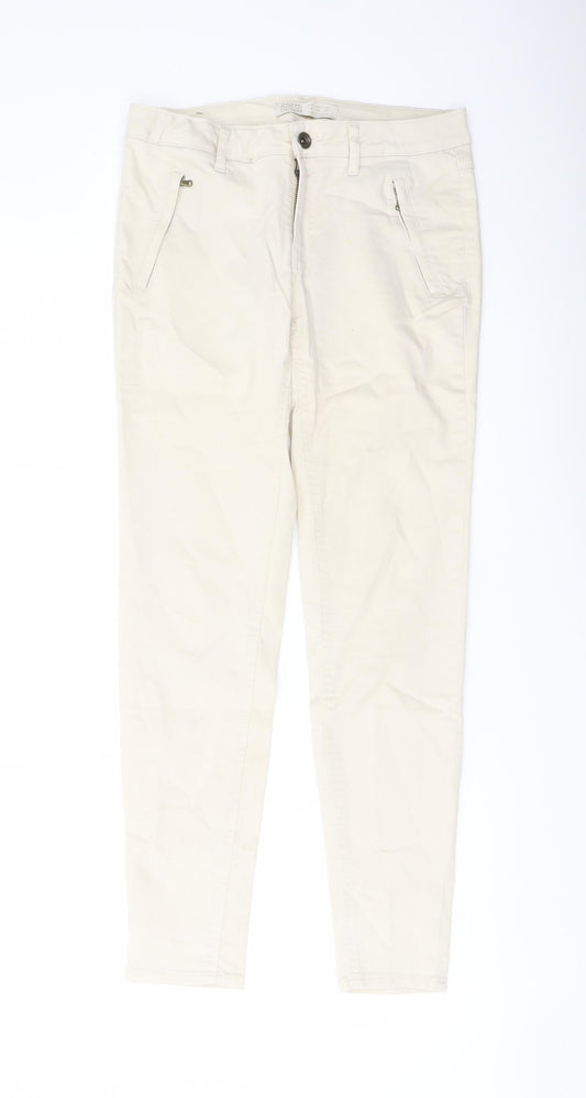 Zara Womens Beige Cotton Skinny Jeans Size 10 L28 in Regular Button