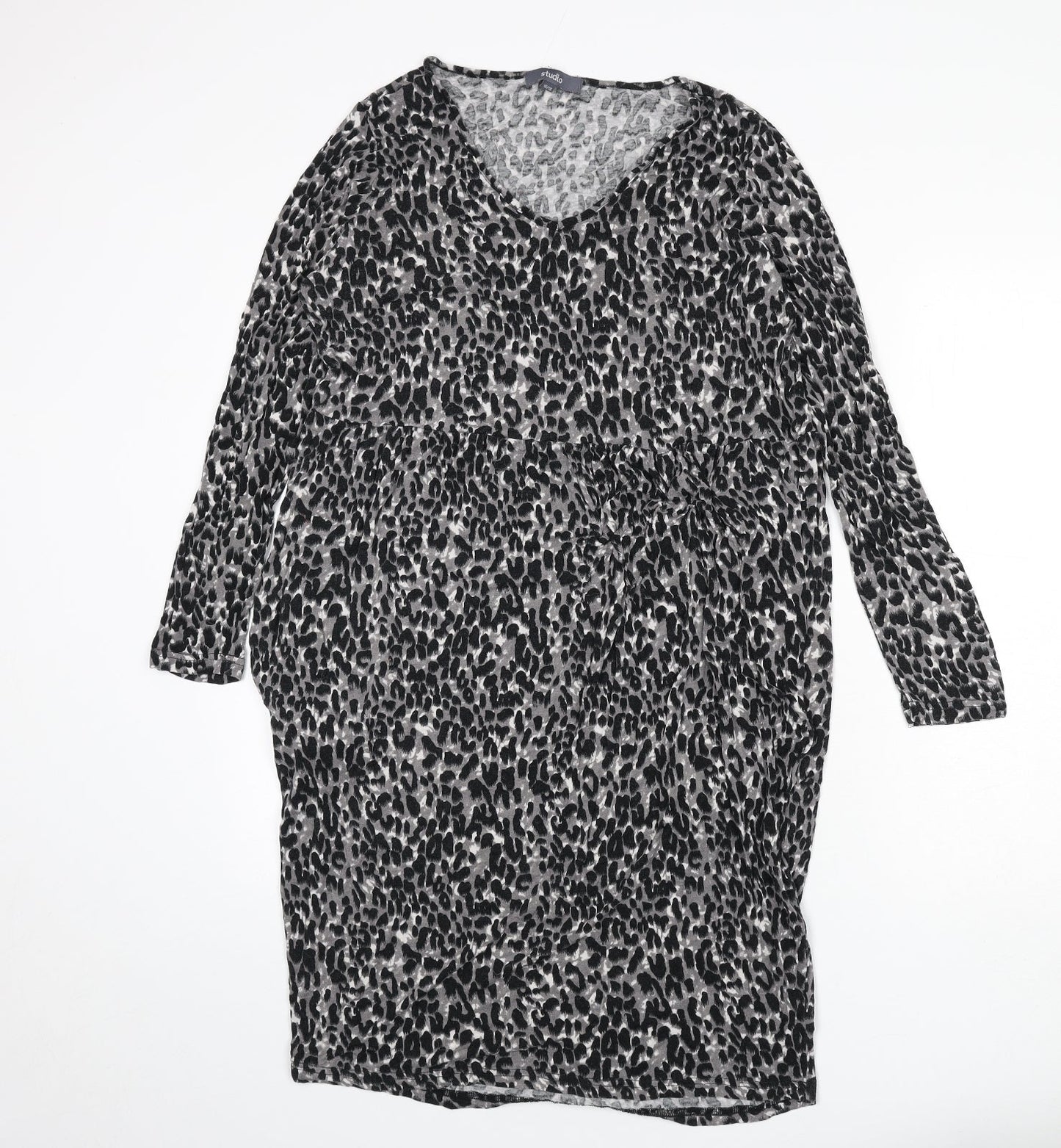 Studio Womens Grey Animal Print Viscose Sheath Size 16 V-Neck Pullover - Size 16-18, Leopard Print