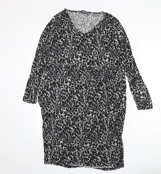 Studio Womens Grey Animal Print Viscose Sheath Size 16 V-Neck Pullover - Size 16-18, Leopard Print