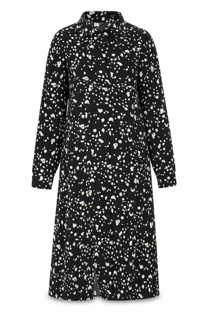 Topshop Womens Black Geometric Polyester A-Line Size 10 Collared Button - Slit, Tie Detail