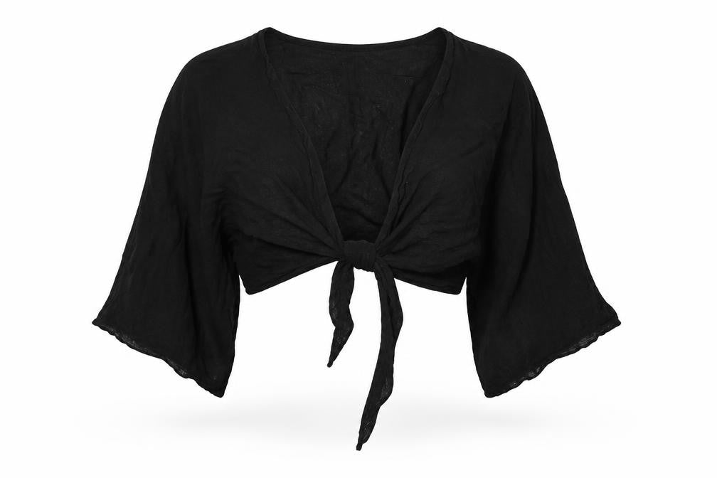 Pull&Bear Womens Black Polyester Wrap Blouse Size M V-Neck - Cropped