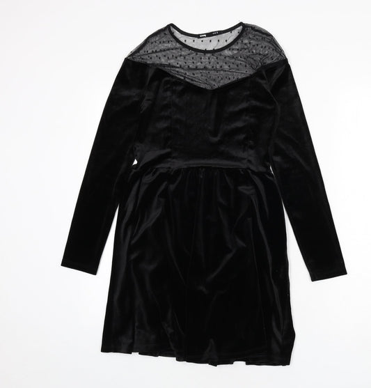 Sinsay Womens Black Polyester A-Line Size S Round Neck Zip - Polka Dot