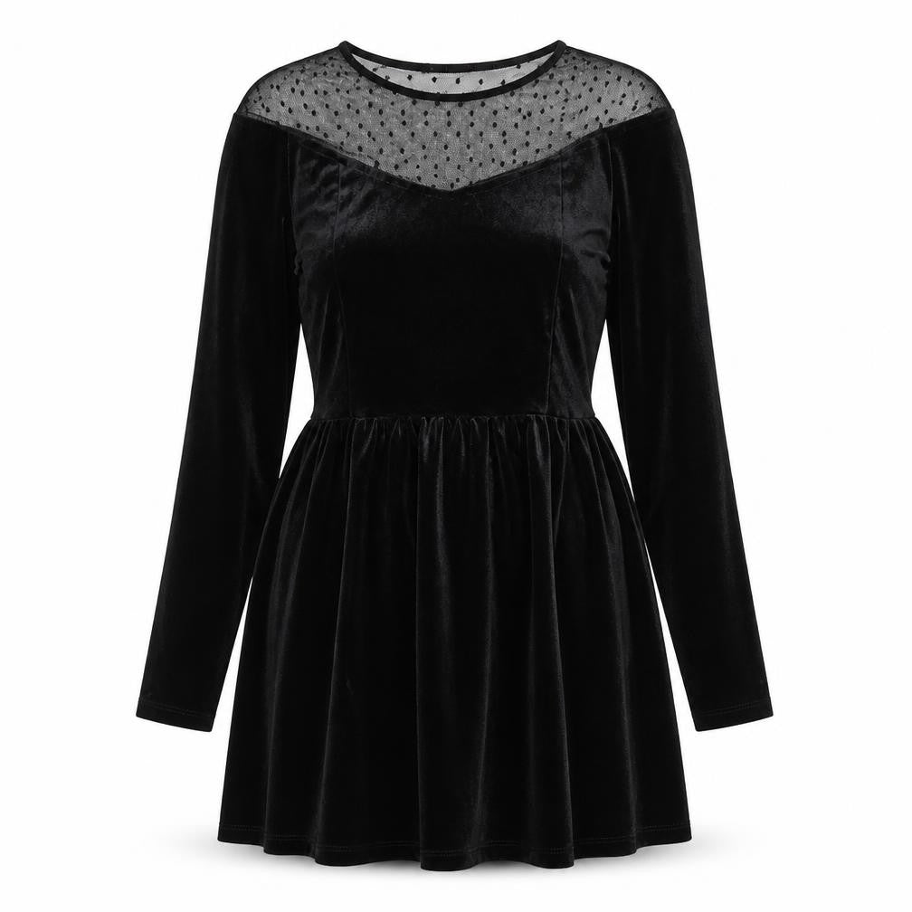 Sinsay Womens Black Polyester A-Line Size S Round Neck Zip - Polka Dot