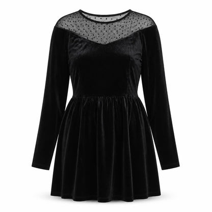 Sinsay Womens Black Polyester A-Line Size S Round Neck Zip - Polka Dot