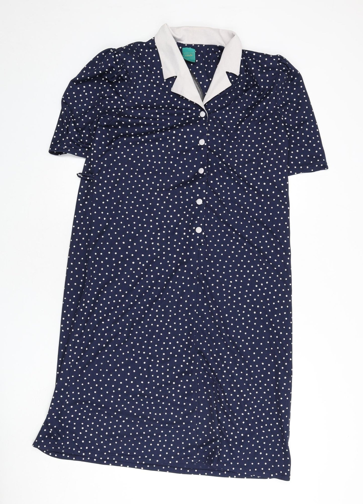 Canada Womens Blue Polka Dot Polyester A-Line Size 18 Collared Button - Shoulder Pads
