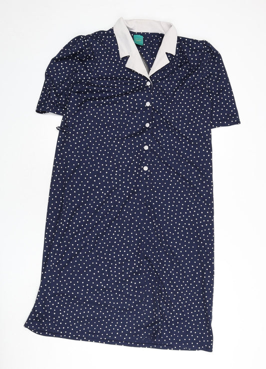 Canada Womens Blue Polka Dot Polyester A-Line Size 18 Collared Button - Shoulder Pads