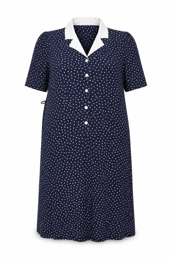 Canada Womens Blue Polka Dot Polyester A-Line Size 18 Collared Button - Shoulder Pads