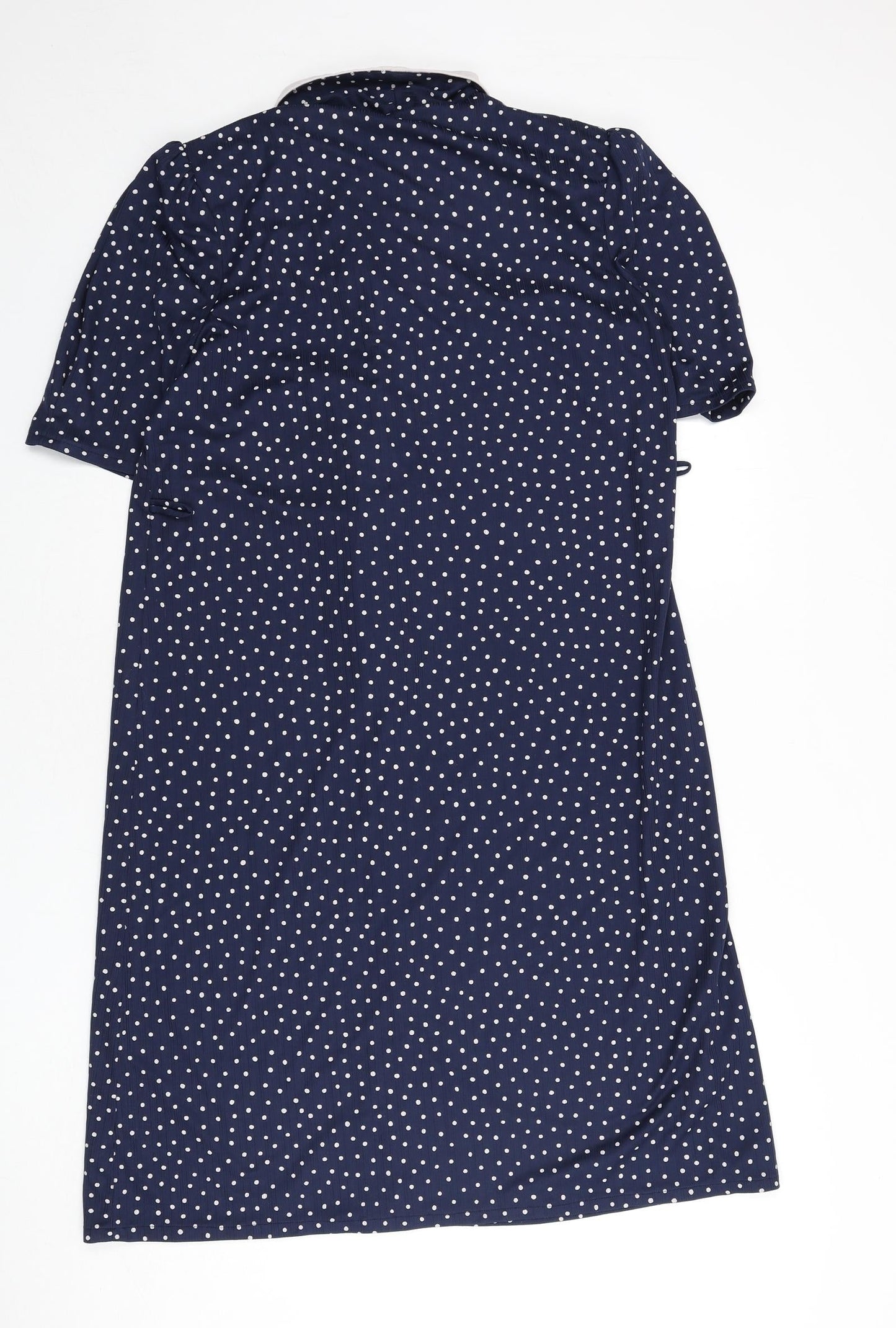 Canada Womens Blue Polka Dot Polyester A-Line Size 18 Collared Button - Shoulder Pads