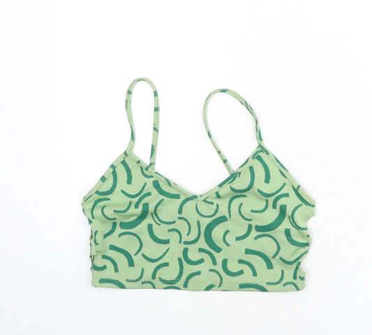 Bershka Womens Green Geometric Polyester Camisole Tank Size M V-Neck