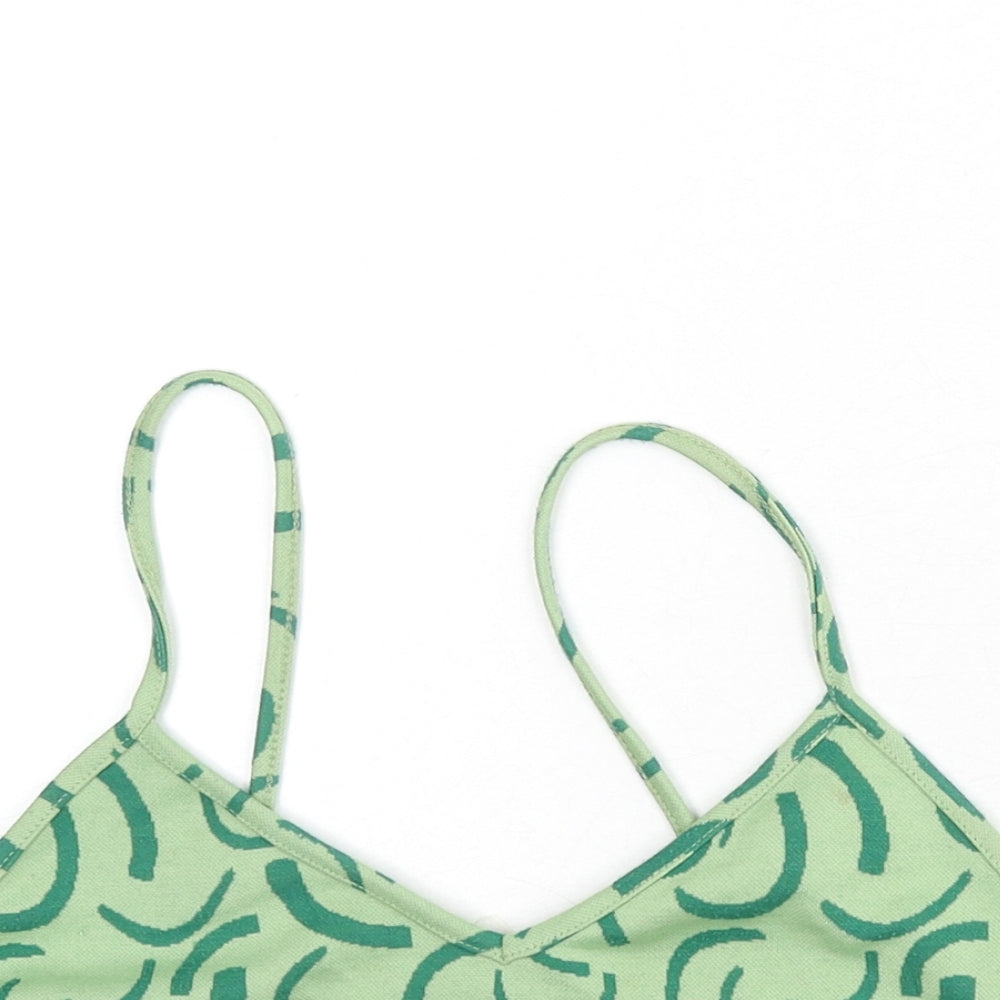 Bershka Womens Green Geometric Polyester Camisole Tank Size M V-Neck