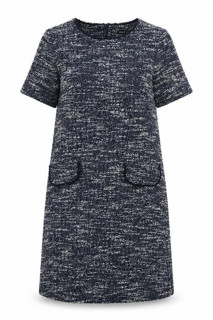 Front view of Roman women’s blue polyester sheath, size UK 10, round neck zip