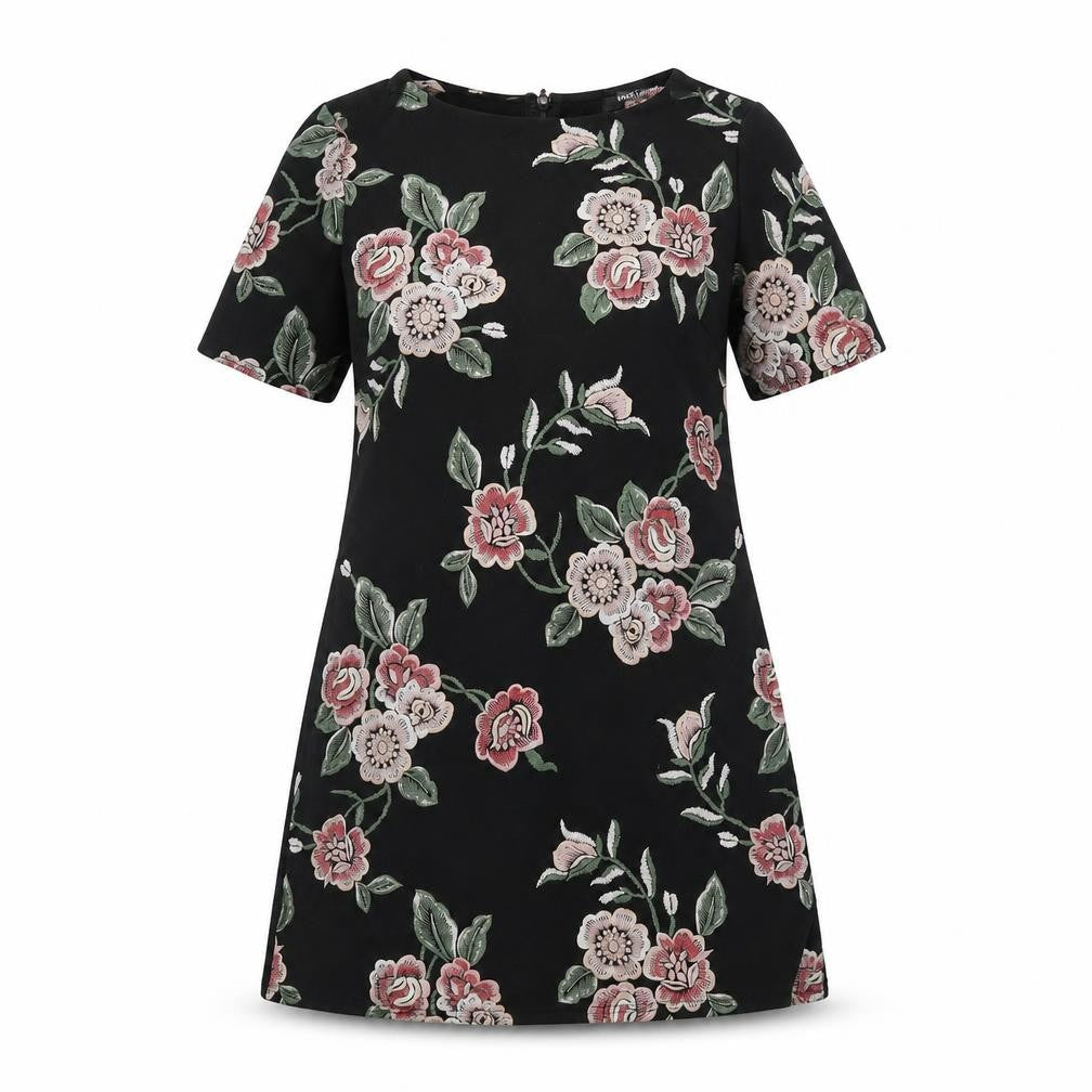 New Look Womens Black Floral Polyester A-Line Size 10 Round Neck Button