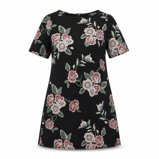 New Look Womens Black Floral Polyester A-Line Size 10 Round Neck Button