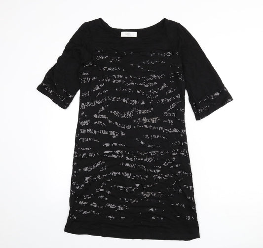 Wallis Womens Black Geometric Viscose Sheath Size 8 Boat Neck Pullover - Sequins