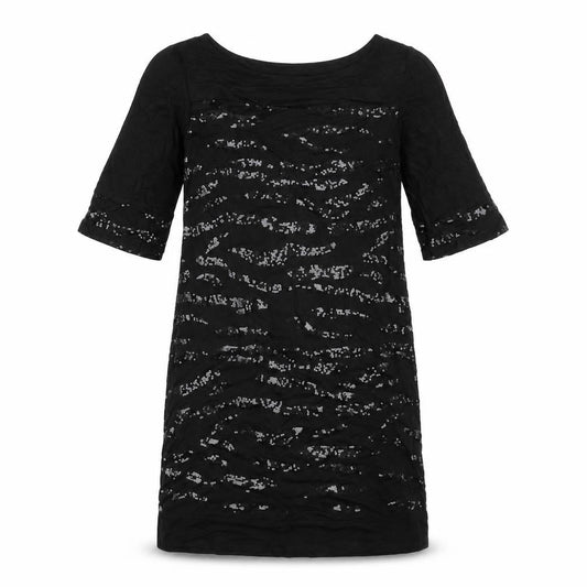 Wallis Womens Black Geometric Viscose Sheath Size 8 Boat Neck Pullover - Sequins