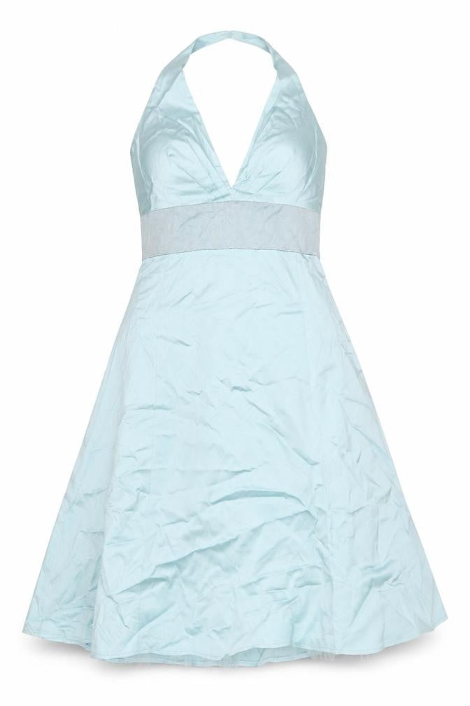 Warehouse Womens Blue Acetate Fit & Flare Size 12 Halter Hook & Eye - Underskirt, Tie Detail