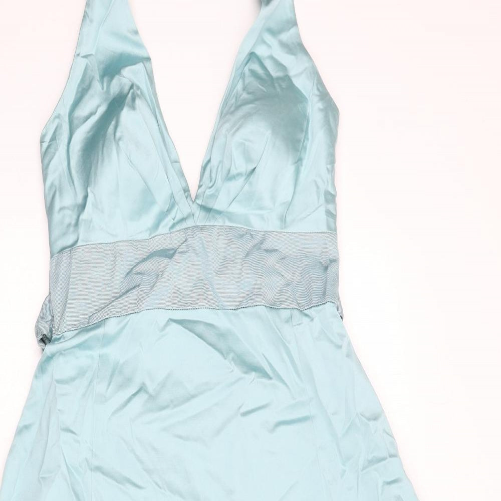 Warehouse Womens Blue Acetate Fit & Flare Size 12 Halter Hook & Eye - Underskirt, Tie Detail