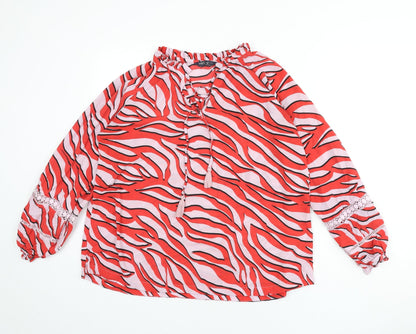 Marks & Spencer Womens Multicoloured Animal Print Polyester Basic Blouse Size 14 V-Neck - Lace Detail