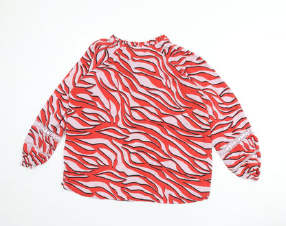 Marks & Spencer Womens Multicoloured Animal Print Polyester Basic Blouse Size 14 V-Neck - Lace Detail