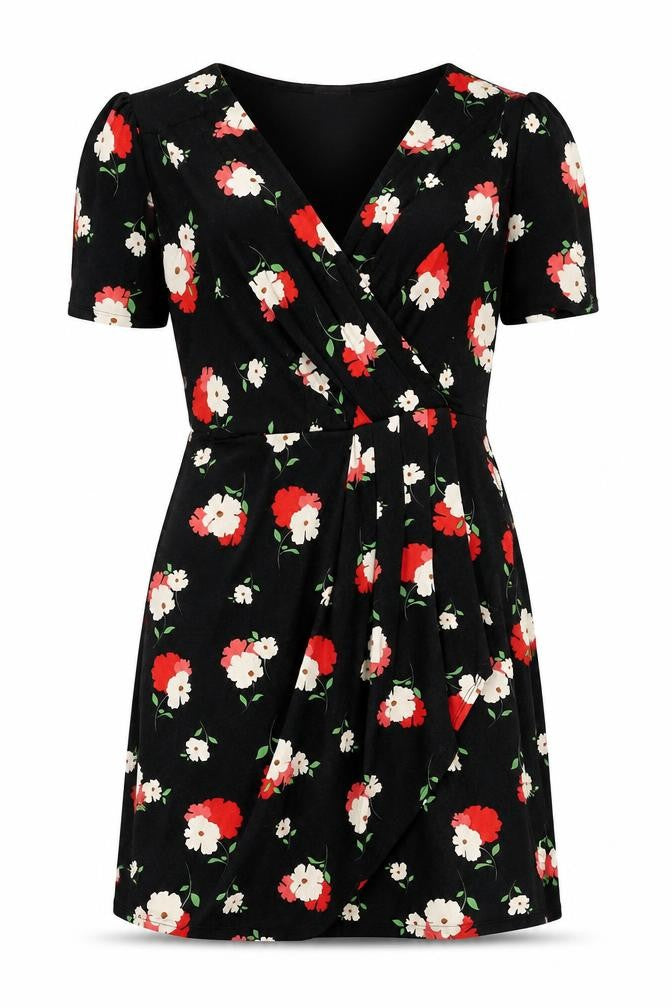 Phase Eight Womens Black Floral Viscose A-Line Size 12 V-Neck Pullover