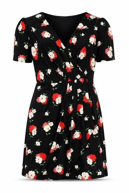 Phase Eight Womens Black Floral Viscose A-Line Size 12 V-Neck Pullover