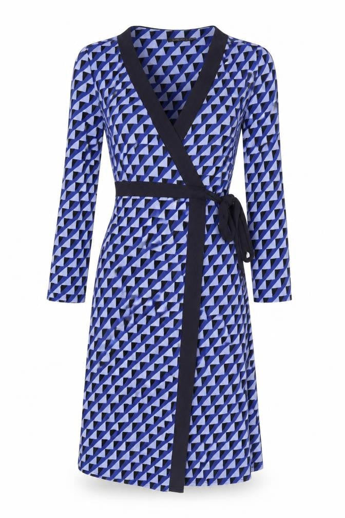 Marks & Spencer Womens Blue Geometric Polyester Wrap Dress Size 12 V-Neck Tie