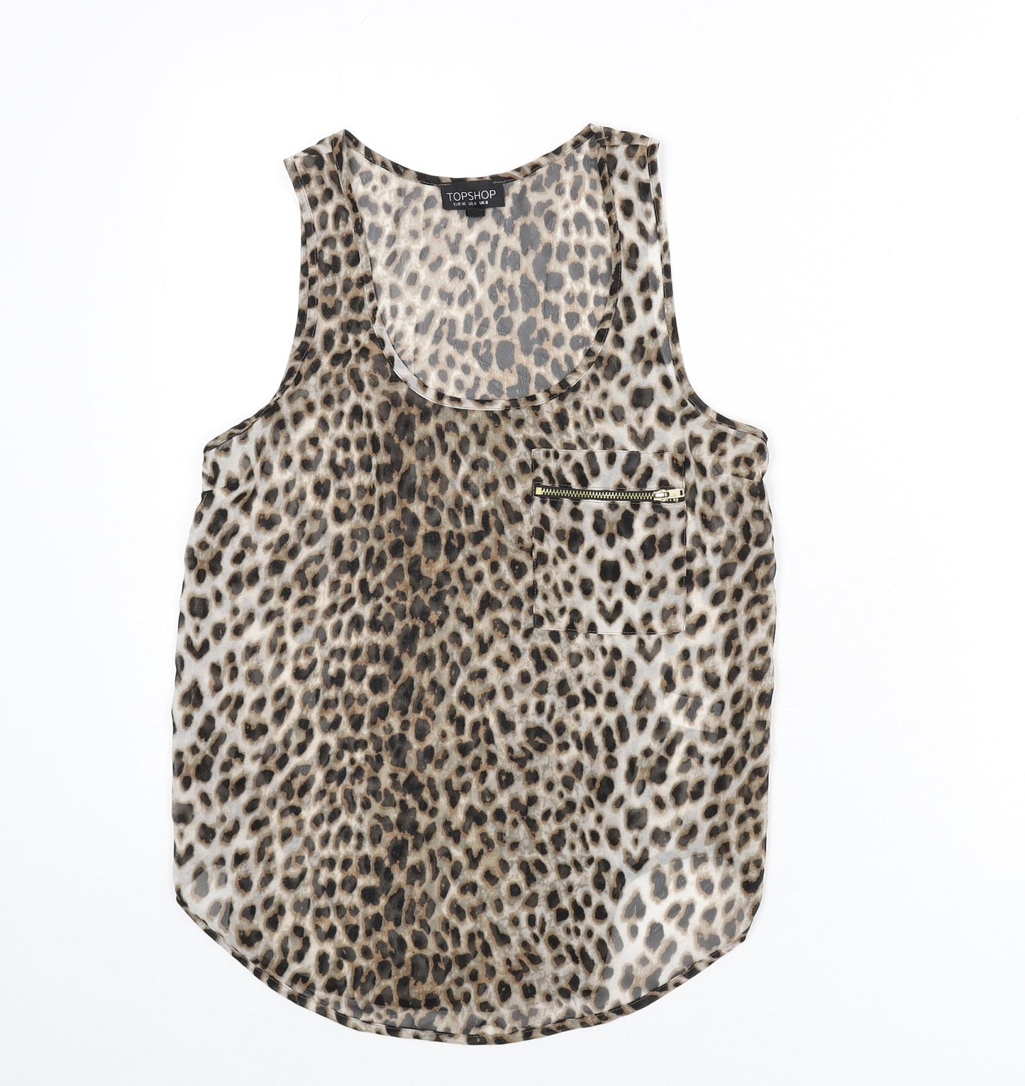 Topshop Womens Multicoloured Animal Print Polyester Basic Tank Size 8 Scoop Neck - Leopard Print