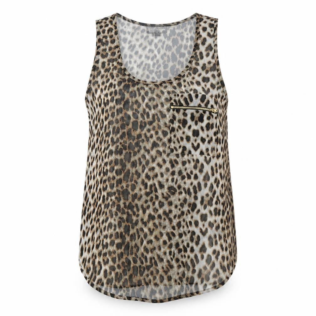 Topshop Womens Multicoloured Animal Print Polyester Basic Tank Size 8 Scoop Neck - Leopard Print