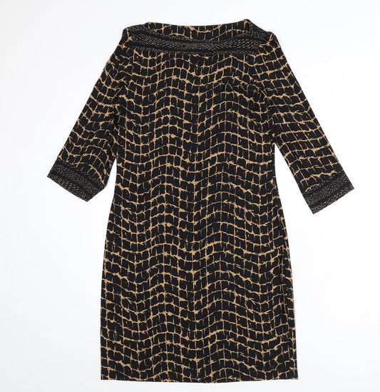 Wallis Womens Black Geometric Polyester Sheath Size 8 Boat Neck Pullover