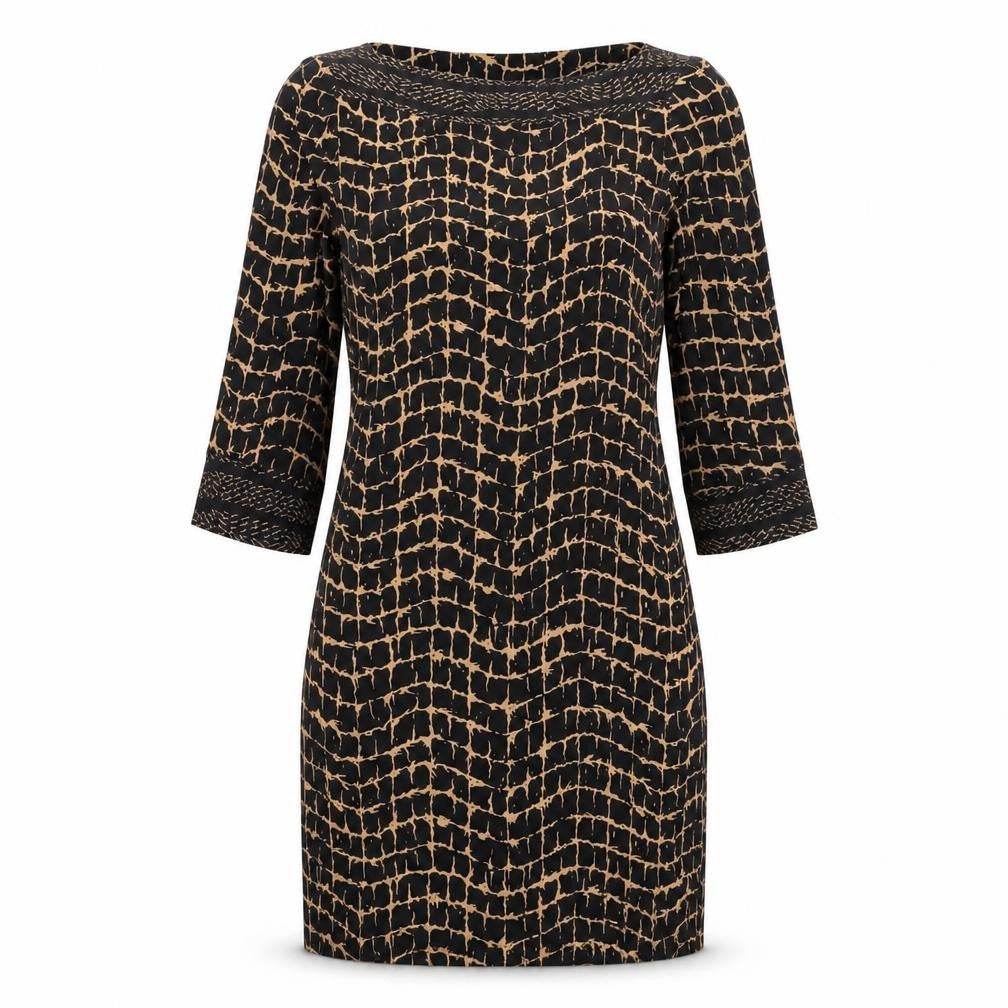 Wallis Womens Black Geometric Polyester Sheath Size 8 Boat Neck Pullover