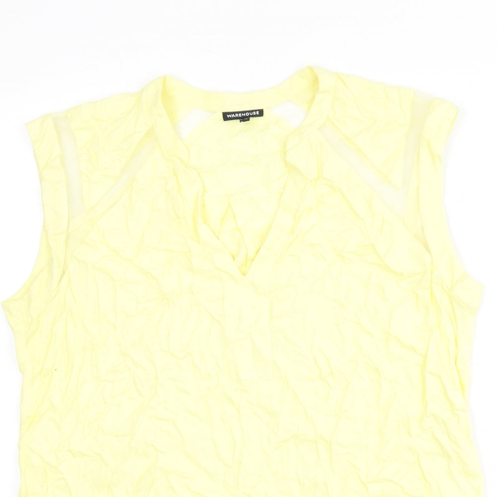 Warehouse Womens Yellow Polyester Basic Tank Size 16 V-Neck - Mesh Panels