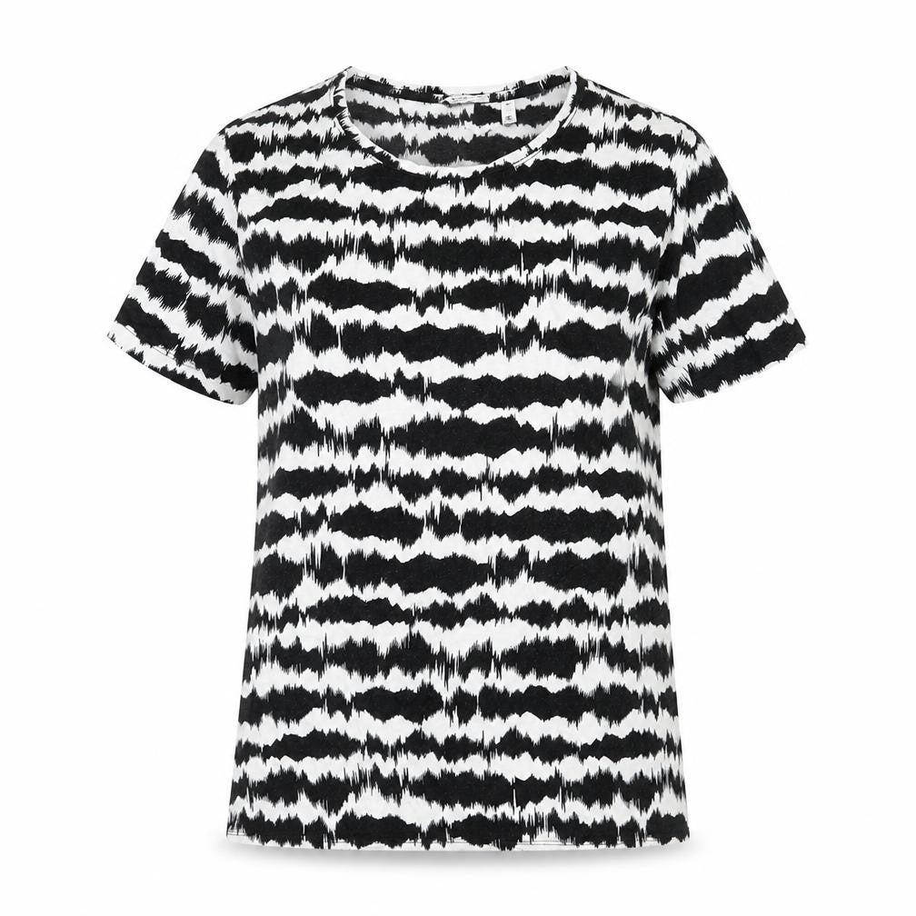 b.young Womens Black Geometric Viscose Basic T-Shirt Size S Round Neck