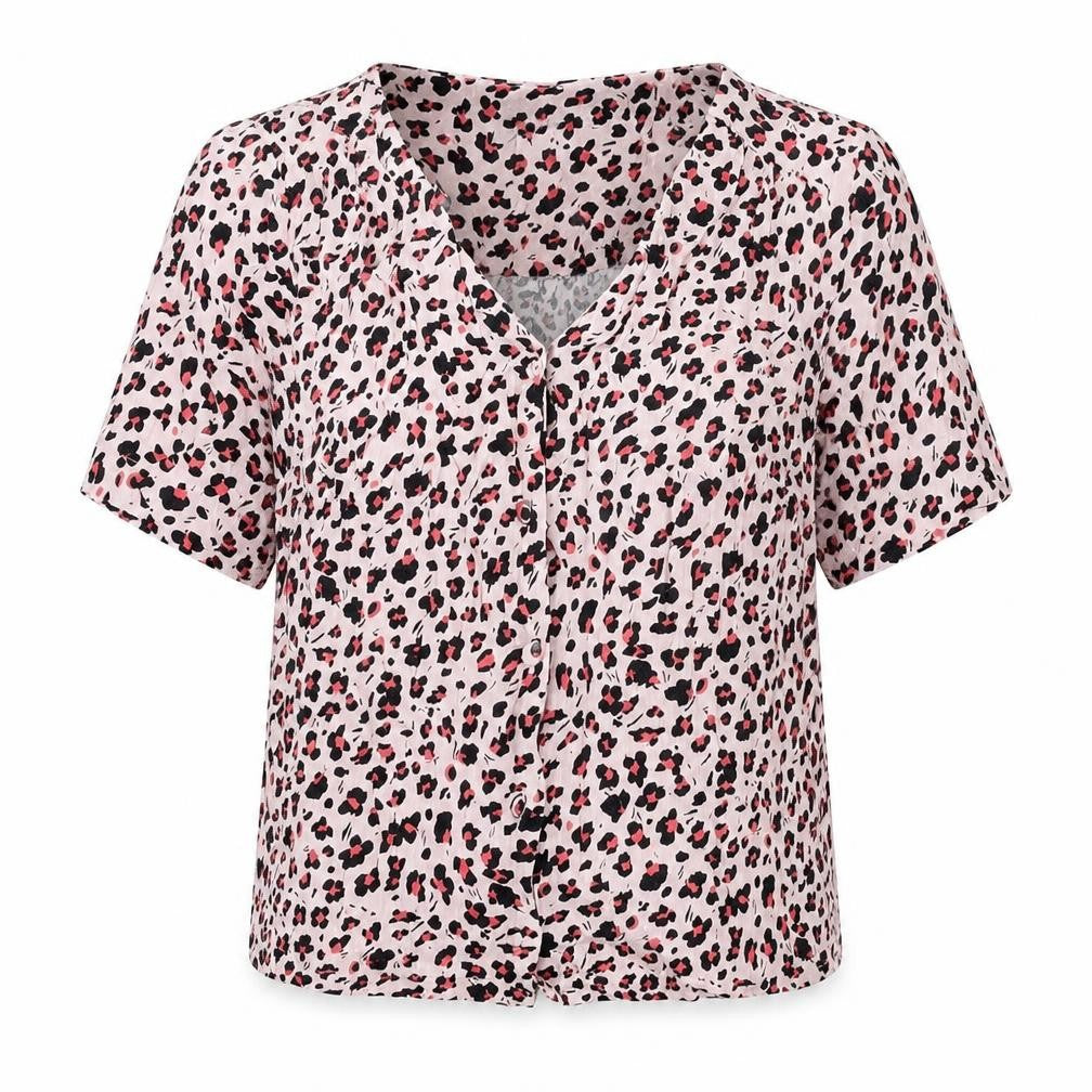 Oliver Bonas Womens Pink Animal Print Viscose Basic Button-Up Size 8 V-Neck - Leopard Print