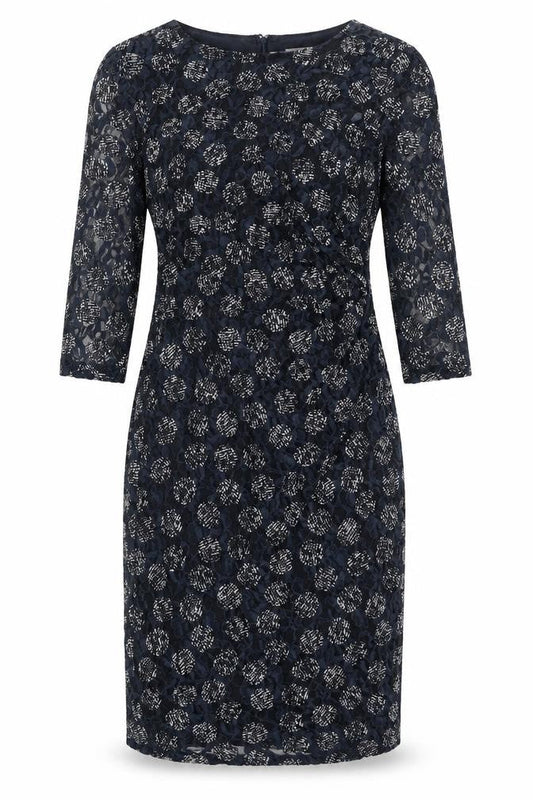 Phase Eight Womens Blue Geometric Polyester Pencil Dress Size 8 Boat Neck Zip - Lace Overlay